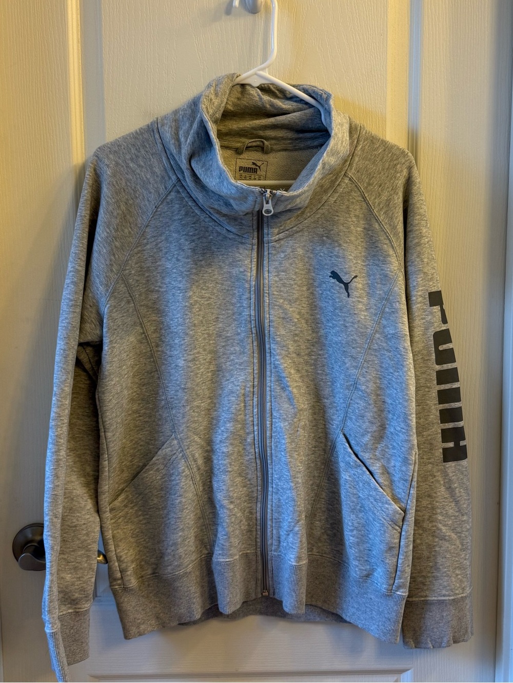 Puma Heather Grey Full-Zip Funnel Neck with Sleeve Logo
